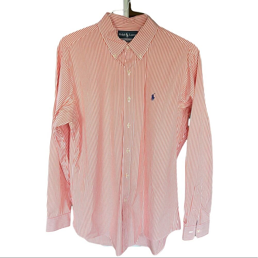 Ralph Lauren Custom Fit Cotton long sleeve Button Down Men’s Orange White Size L